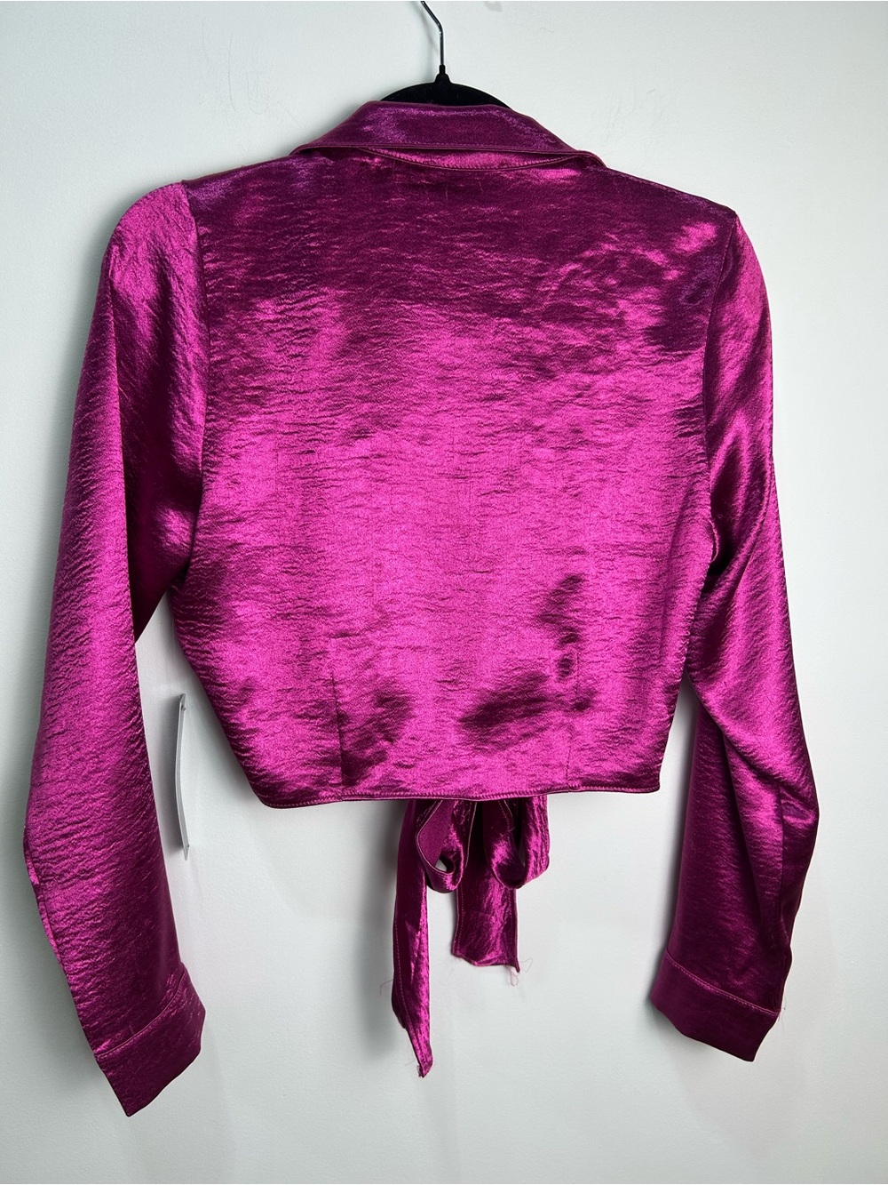 NWOT Moa Moa Magenta Satin Tie-Front Crop Top - Picture 5 of 5
